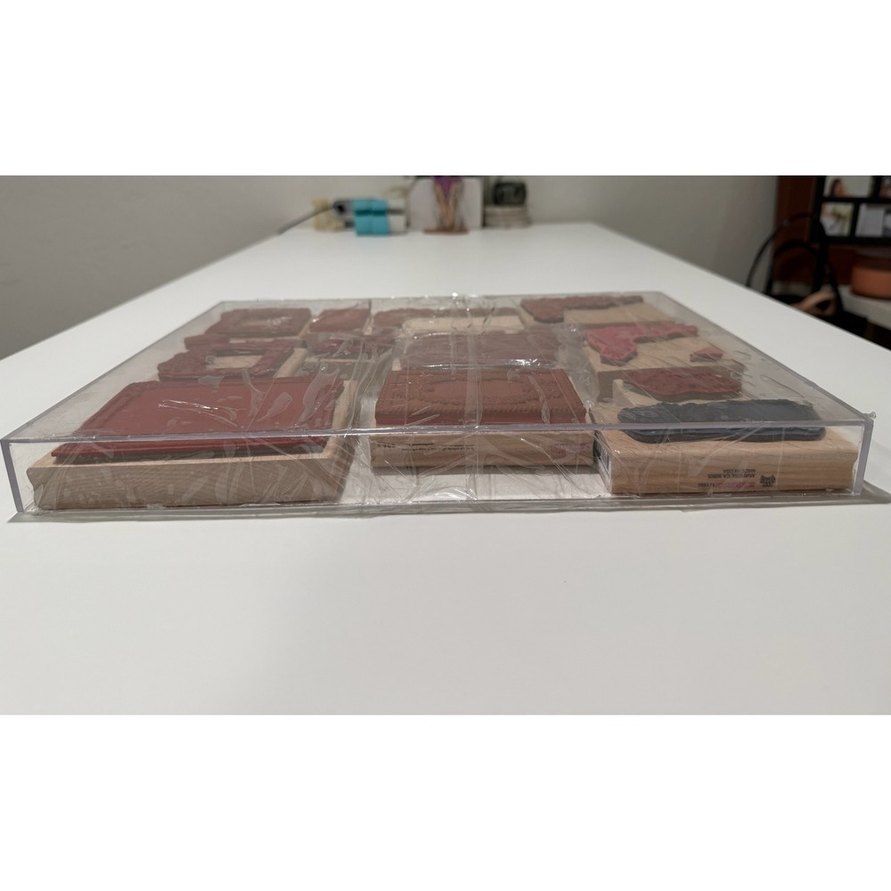 Stampin Up Wood Mounted Mini Rubber Stamp Lot Floral Borders Frames 16pc - Picture 3 of 3